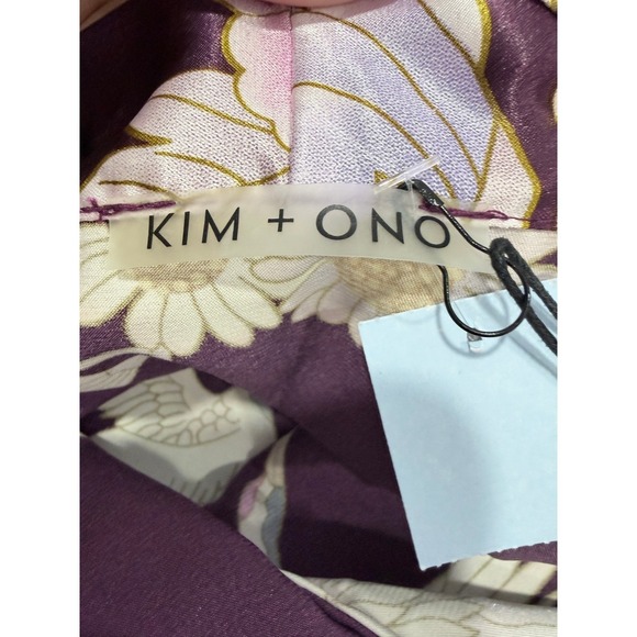 NWT Kim + Ono Plum Kimono Robe Floral Crane Print Long Sleeve S Asian Inspired - Picture 5 of 13